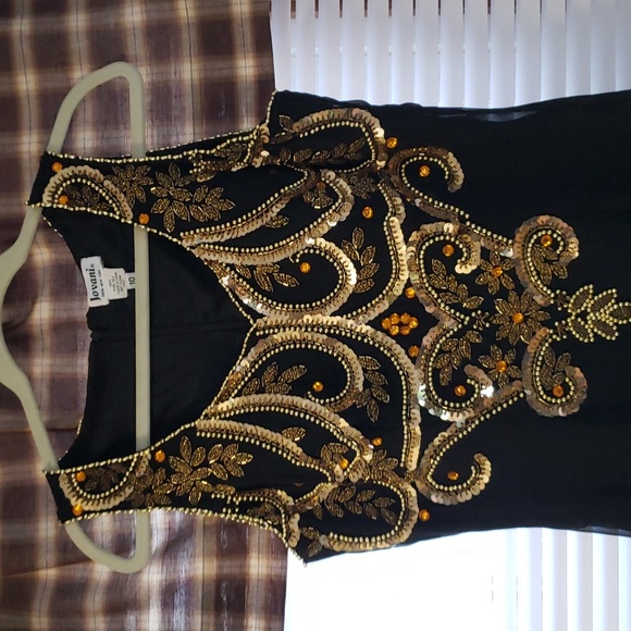 Vtg Jovani black silk gown with gold sequin detail - Picture 4 of 13